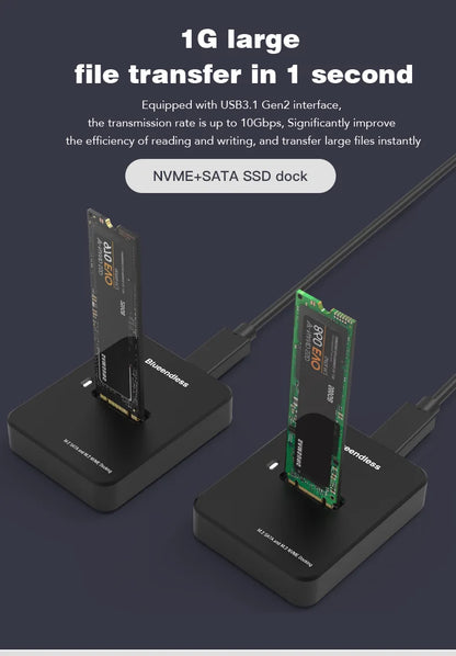 Blueendless External SSD Hard Disk NVME Enclosure – 10G Online Reading/Writing Speed, M.2 NVME SD Docking Station Case