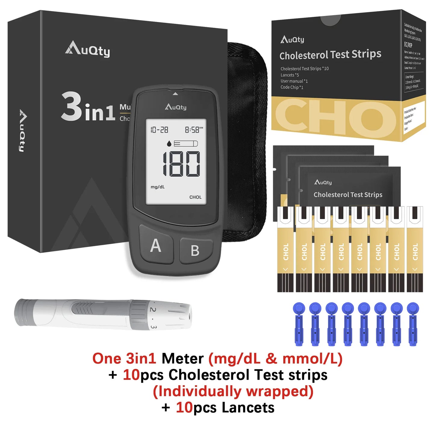 3-in-1 Multifunction Cholesterol, Uric Acid, and Blood Glucose Meter – Diabetes, Gout, and Blood Sugar Monitor with Test Strips