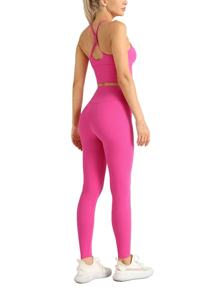 2-Piece Women’s Yoga Tracksuit – Athletic Pilates Fitness Set with Sports Bra & Leggings for Gym Workout