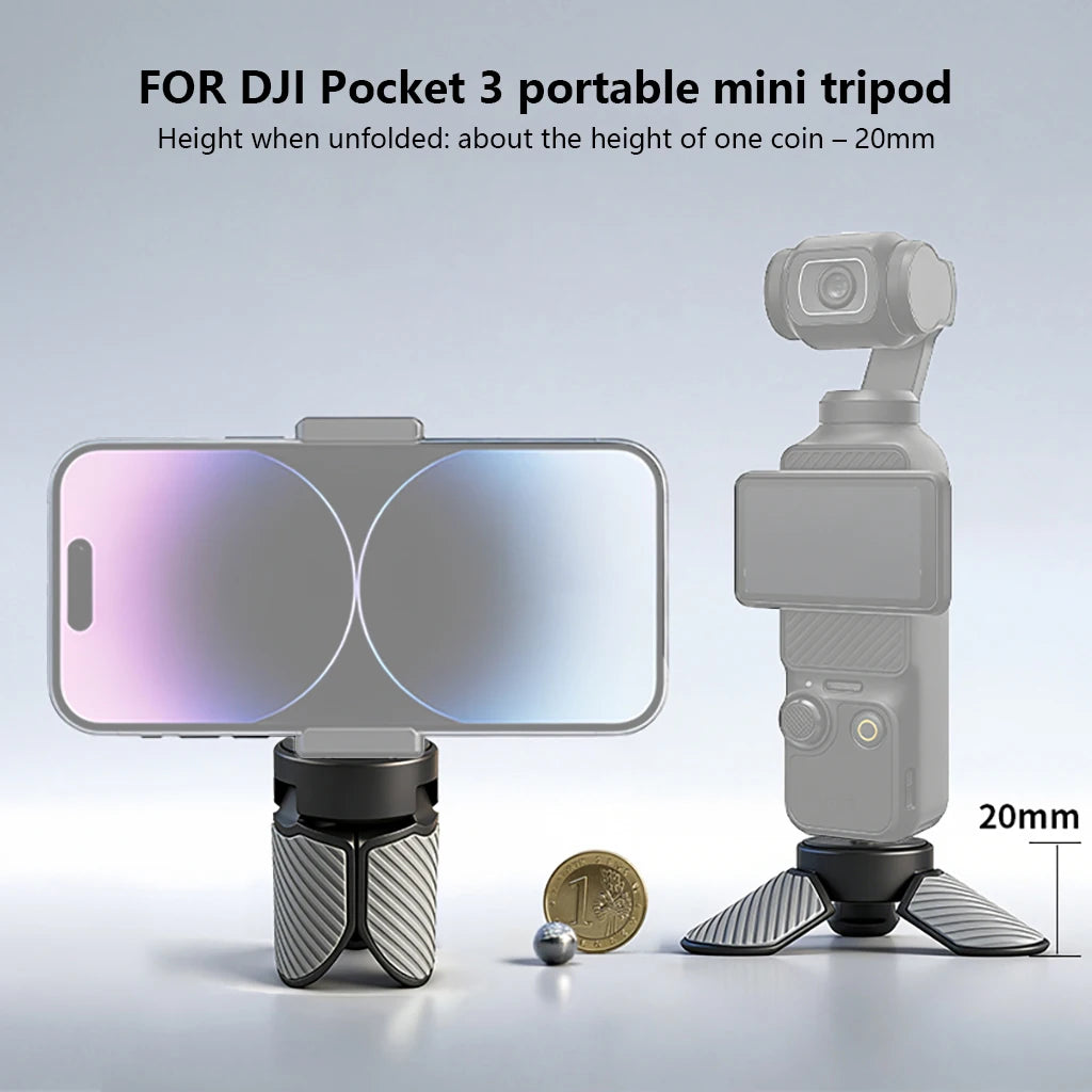 Mini Tripod Stand with 1/4" Screw Mount - Hand Grip for GoPro, Action Cameras, Phones & DJI Pocket Gimbals