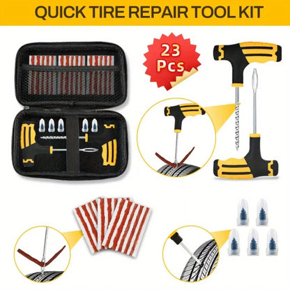 All-in-One Tire Repair Kit – Emergency Puncture Plug Tools with Rubber Strips for Cars, Motorcycles, Bikes, and Trucks