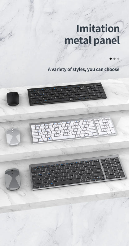 Gray Bluetooth 5.0 & 2.4G Wireless Keyboard and Mouse Combo – Rechargeable Full-Size Set for Notebook & Laptop