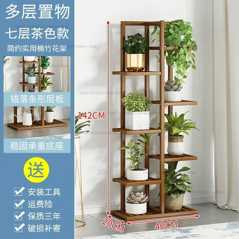 Nordic Wooden Plant Shelves - Indoor Flower Shelf for Living Room, Balcony, Garden Furniture, FYPS