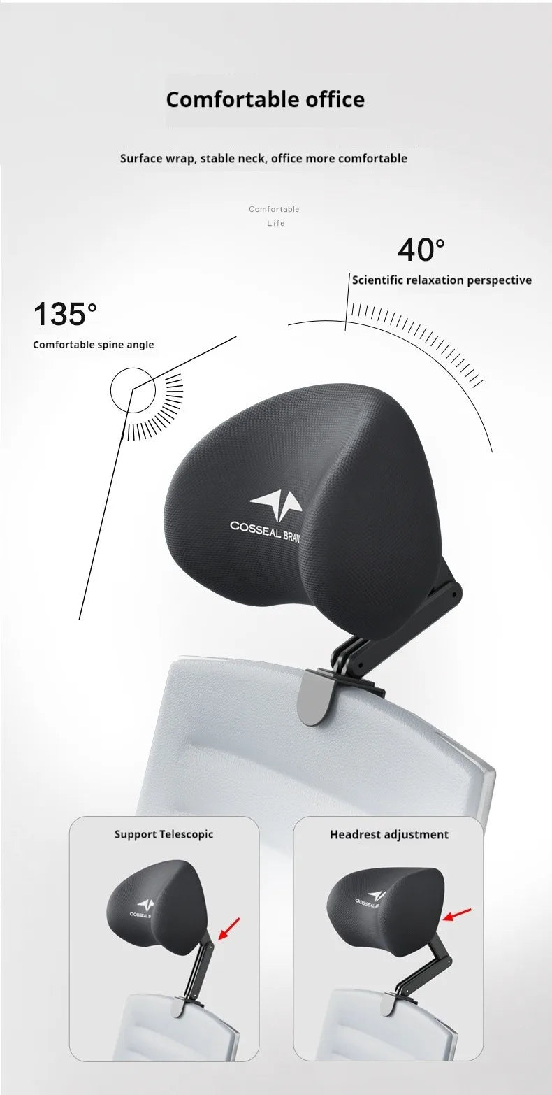 New Office Chair with Adjustable Headrest – Ergonomic Retractable Pillow & Waist Protection Cushion for Comfortable Rest