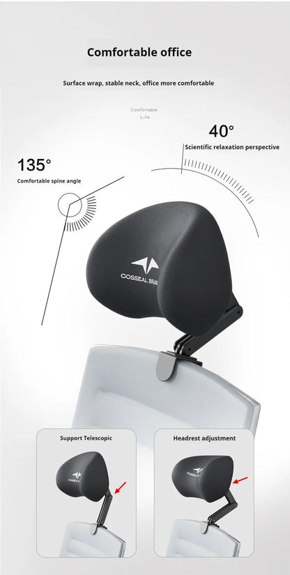 New Office Chair with Adjustable Headrest – Ergonomic Retractable Pillow & Waist Protection Cushion for Comfortable Rest