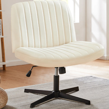 Adjustable Cross Legged Rocking Gaming Chair - Armless Wide Desk Swivel Task Chair for Home Office and Living Room