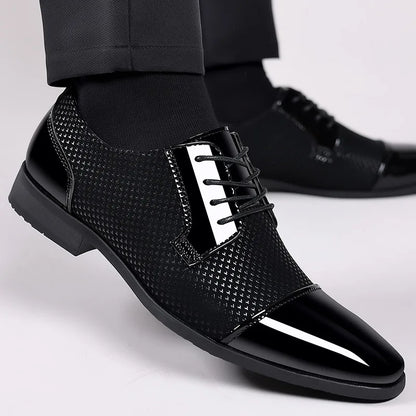 Men’s Classic Patent Leather Oxfords - Lace-Up Formal Black Dress Shoes for Weddings & Parties