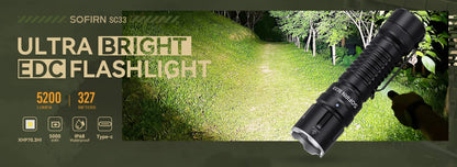 Sofirn SC33 XHP70.3 Tactical LED Flashlight - 5200 Lumens, USB-C Rechargeable 21700 Torch with Tail E-Switch for Outdoor Use