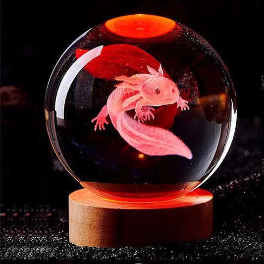 3D Axolotl Crystal Ball Night Light - Laser Engraved Colorful LED Birthday Gift & Cute Home Decoration