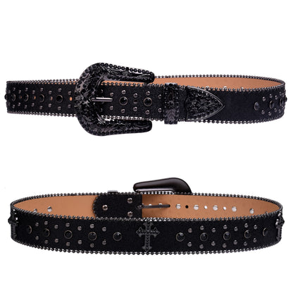 Women's Western Rhinestone Belt – Fashion Leather Cowboy Belt with Man-Made Diamonds for Jeans