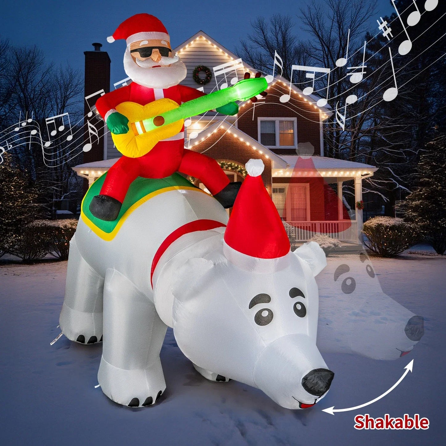 7FT Inflatable Santa Claus Decoration – LED Lights, Riding Bear with Shaking Head, Music & Blow-Up Xmas Party Model
