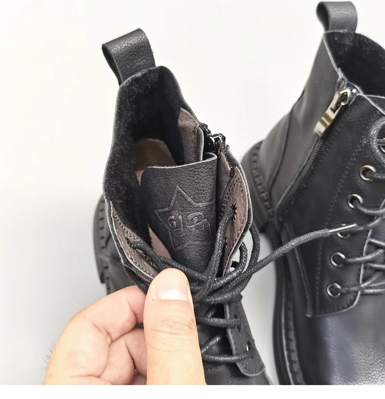 Careaymade 100% Genuine Leather Wide Casual Women’s Short Boots – Big Size, Handmade Men’s Wool Boots