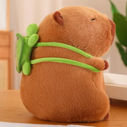 Cute Turtle & Capybara Plush Backpack Pendant – Strawberry Hat Soft Stuffed Toy for Kids Birthday Gift