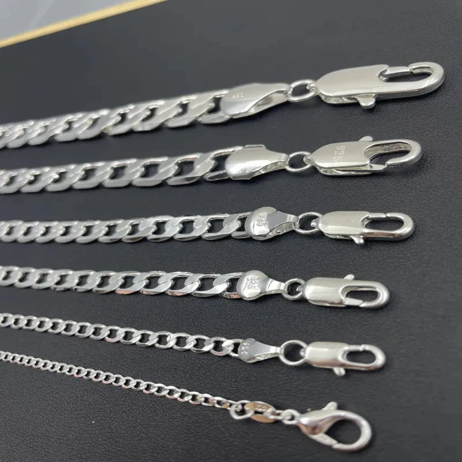 Men’s 925 Sterling Silver Face Chain Necklace — 2/4/6/8/10/12MM, 40–75cm with Lobster Clasp, Engagement Jewelry Gift for Men & Women