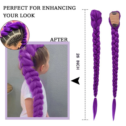 26-Inch Synthetic Braided Purple Ponytail – Kids Costume Hairstyle with Clips, Perfect for Halloween & Christmas for Girls