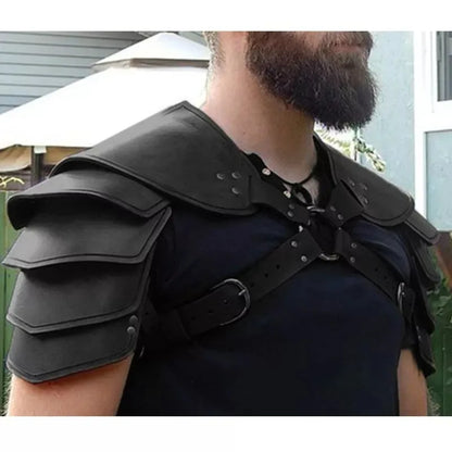 Medieval Steampunk Viking Armor – PU Leather Adjustable Shoulder & Arm Guards for Men & Women, LARP Cosplay Warrior Costume