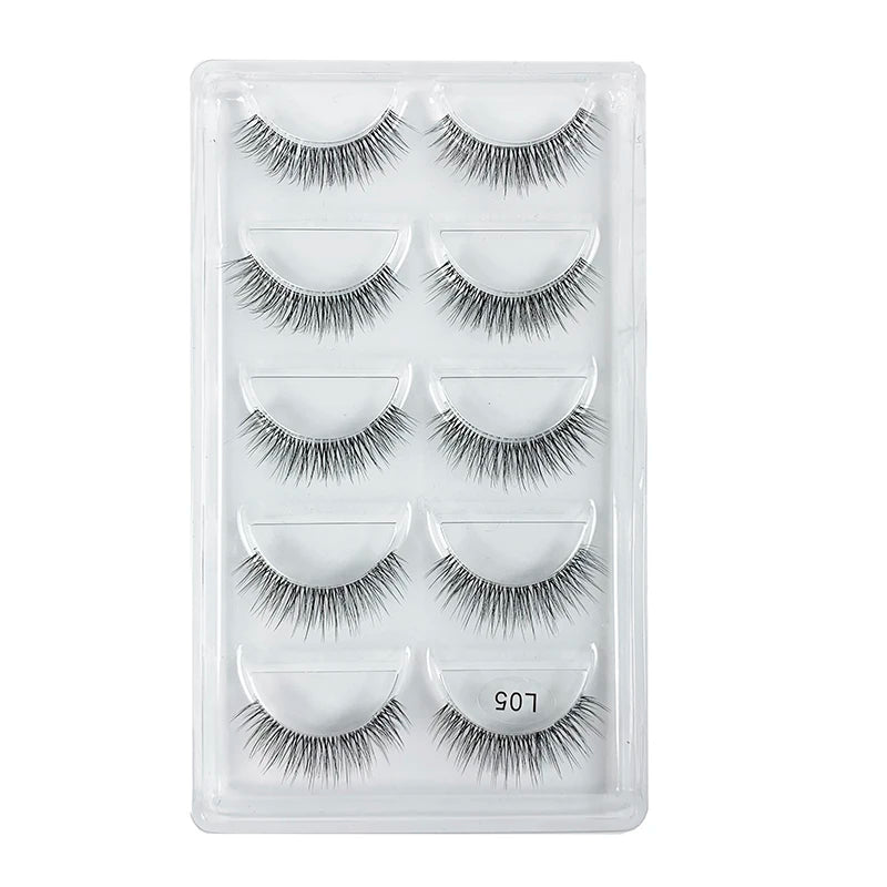 5 Pairs Manga Style Cosplay False Eyelashes – Soft Natural Short Mink Strip Lashes with Clear Band