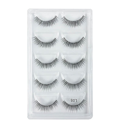 5 Pairs Manga Style Cosplay False Eyelashes – Soft Natural Short Mink Strip Lashes with Clear Band