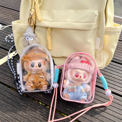 Labubu Doll Protective Case — 15cm Cotton Sitting Party Storage & Dustproof PVC Shoulder Bag