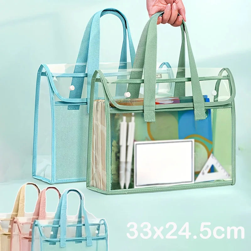 Large Capacity Waterproof Handheld Study Bag – Transparent PVC Exam & Test Paper Storage for Elementary School