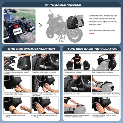 Rhinowalk Motorcycle Saddlebag 20L-30L – Universal Side Bag with Removable 100% Waterproof Inner Liner for Travel Motorbike Luggage