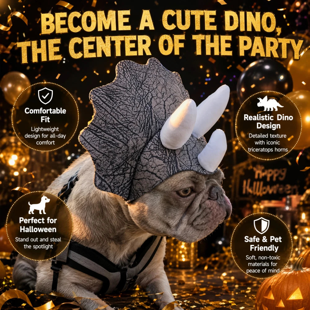 Halloween Dinosaur Dog Hat - Scary Triceratops Costume Headwear for French Bulldogs