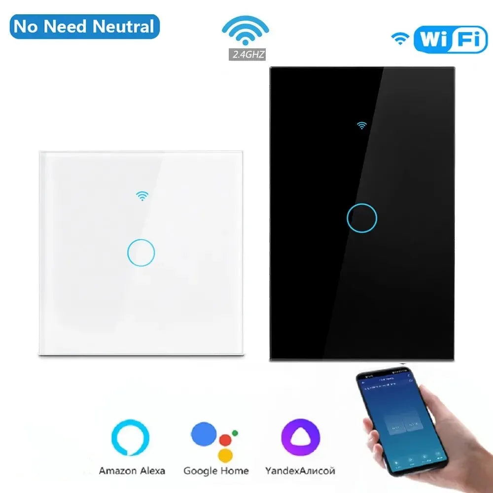 Tuya WiFi Smart Home Switch - US/EU Glass Touch Panel, Voice & Wireless Remote Control Compatible with Alexa & Google Home