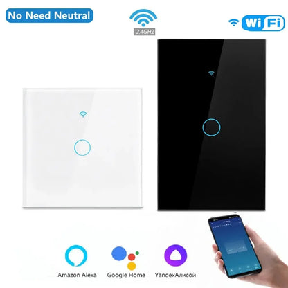 Tuya WiFi Smart Home Switch - US/EU Glass Touch Panel, Voice & Wireless Remote Control Compatible with Alexa & Google Home