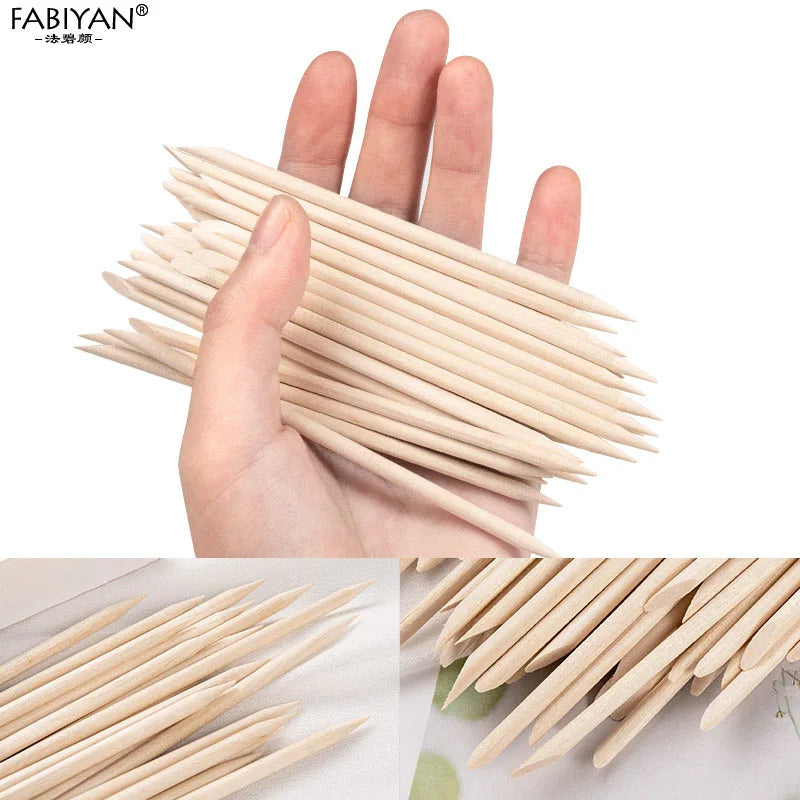 100/500PCS Nail Orange Wood Sticks - Double Head Cuticle Pusher & Remover for Manicure, Pedicure, and Rhinestone Picking