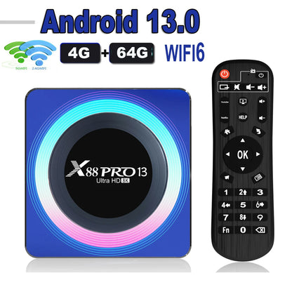 X88 PRO 13 Android 13.0 TV Box - Rockchip RK3528, 4K & 8K Support, 64GB/32GB/16GB Storage, Dual Wifi 2.4G & 5G, BT5.0 Global Media Player