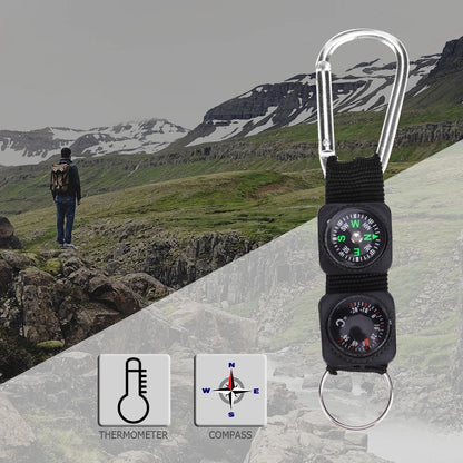 3-in-1 Climbing Compass Keychain - Camping Survival Tool with Compass, Thermometer and Hanging Clip for Hiking & Mountaineering