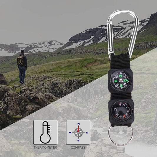 3-in-1 Climbing Compass Keychain - Camping Survival Tool with Compass, Thermometer and Hanging Clip for Hiking & Mountaineering