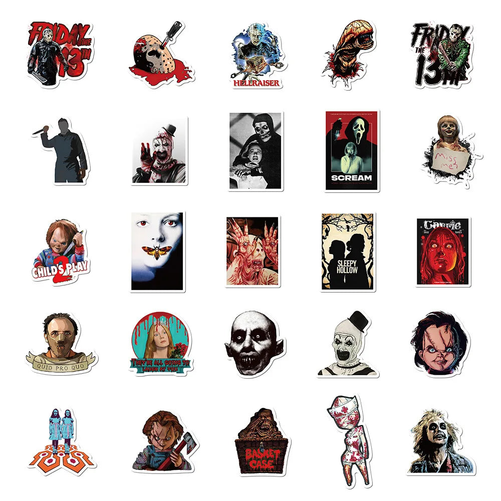 50pcs Dark Horror Killer Stickers - Halloween Decals for Notebooks, Water Bottles, Phone Cases & Party Decorations