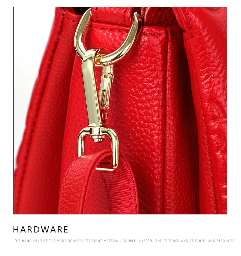 Classic Embossed Women’s Leather Bag — Large Capacity Top Cowhide Crossbody Purse