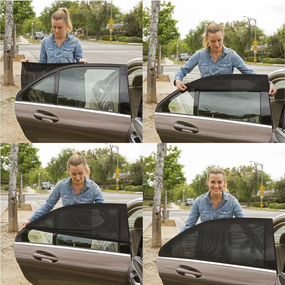 4PCS Car Window Sun Shade Mesh Set – UV Protection Curtain Covers for SUV Front, Rear & Side Windows, Anti-Mosquito Sunshade Net Auto Accessories