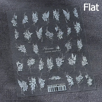 5D Gold Stamped Nail Art Stickers - Silver Sun Stars Snake Chinese Style Self-Adhesive Manicure Decals