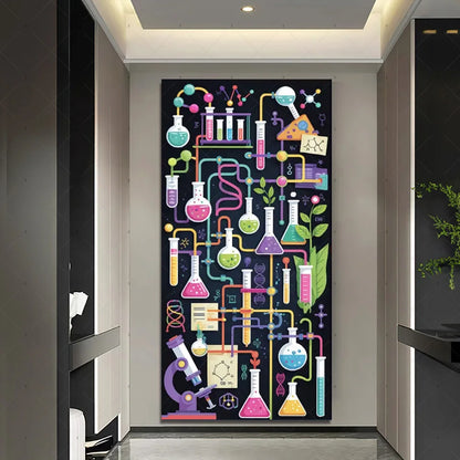 Chemistry Lab Door Cover Backdrop – Science Experiment Party Decoration & Photography Props with Laboratory Equipment Theme