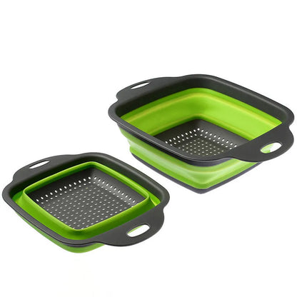 LMETJMA Square Collapsible Silicone Colander - Foldable Kitchen Strainer for Food, Vegetables, and Fruits (Model: JT39)