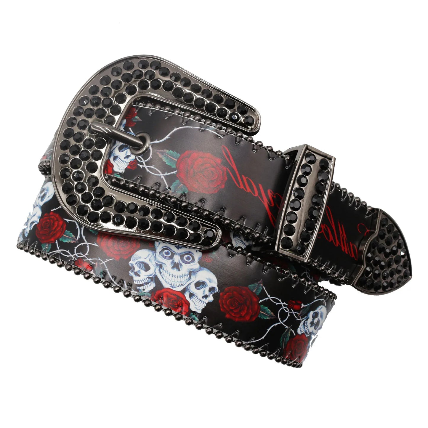 Nice Brand Three Skull Rhinestone Belt – Western Punk Hip-Hop Style for Men & Women