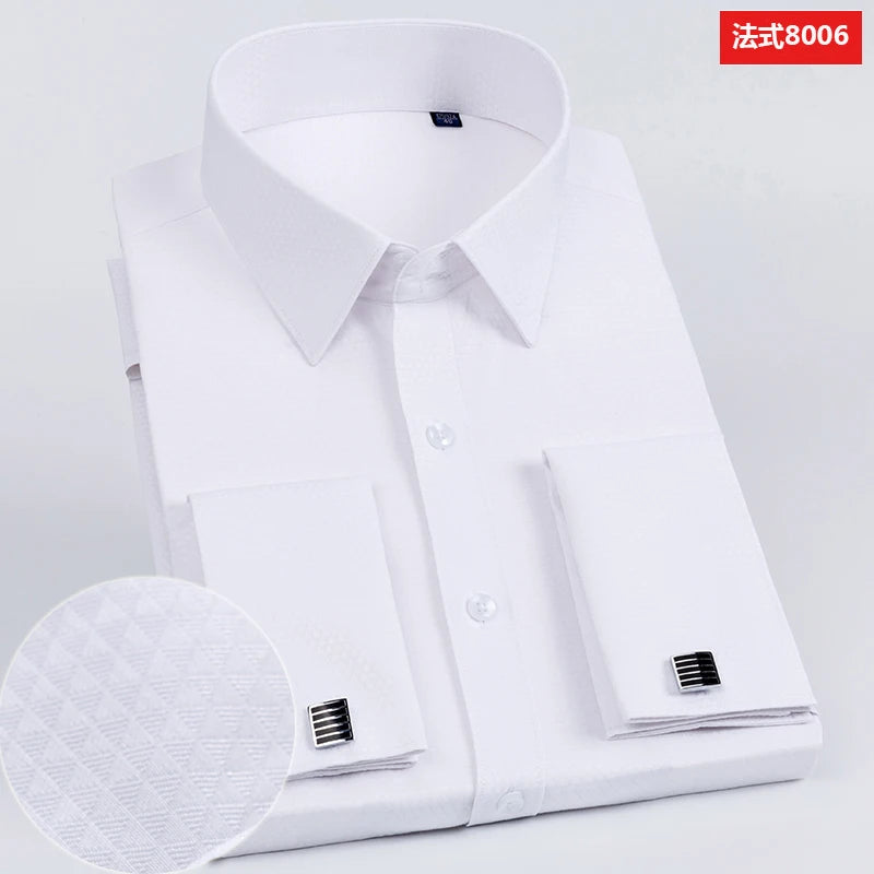 Men’s French Cuff Dress Shirt - Slim Fit Solid Color Long Sleeve Formal Business Shirt