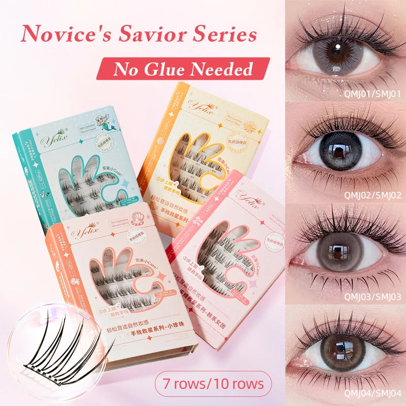 Yelix Self-Adhesive False Eyelashes — Reusable DIY Cluster Lashes, Glue-Free, Natural Soft