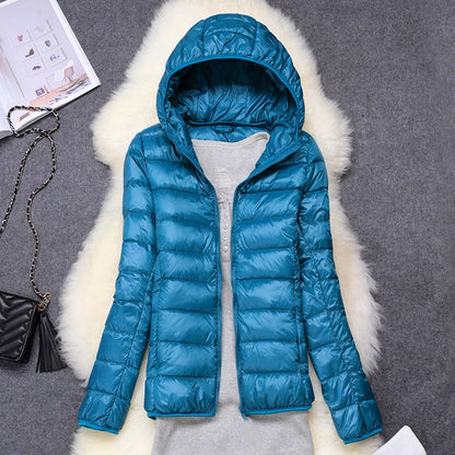 Women’s Lightweight Puffer Jacket - Hooded Packable Down Coat Plus Size 5XL-7XL Spring Autumn Outerwear