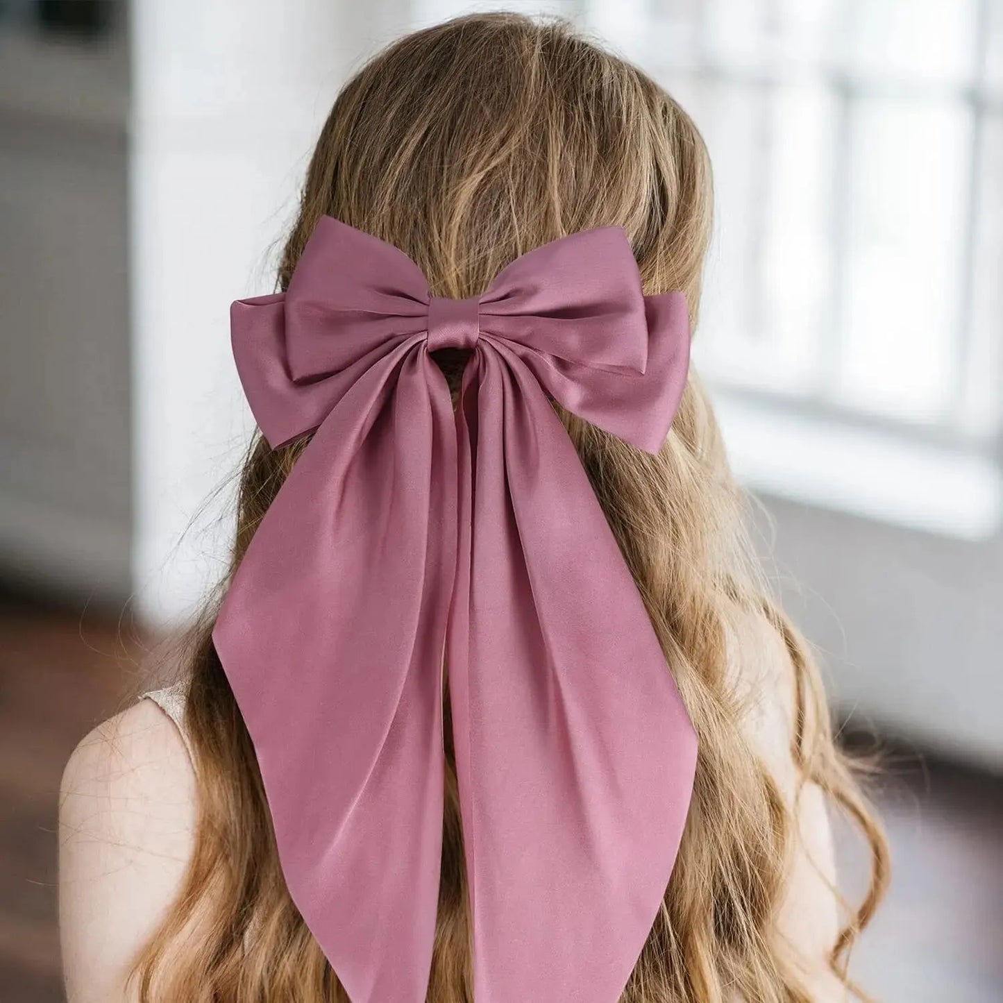 2PCS Elegant Bow Ribbon Hair Clips – Simple Solid Satin Spring Clip Hair Pins, Headband with Clips – Girls Hair Accessories