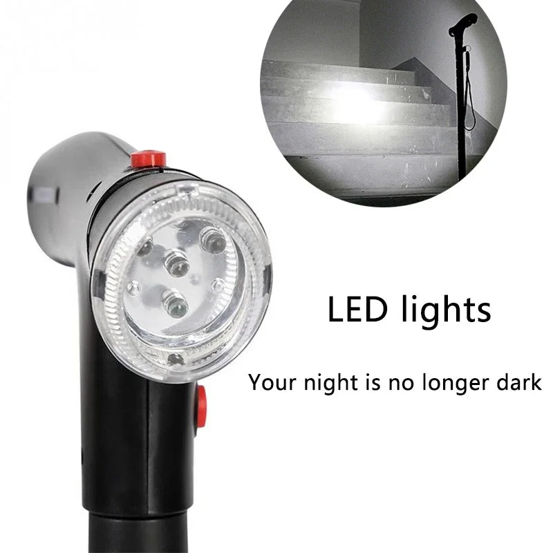 Collapsible Telescopic Cane with LED & Alarm — Folding Walking Stick for Elderly, Trusty Crutches for Seniors, Moms & Dads