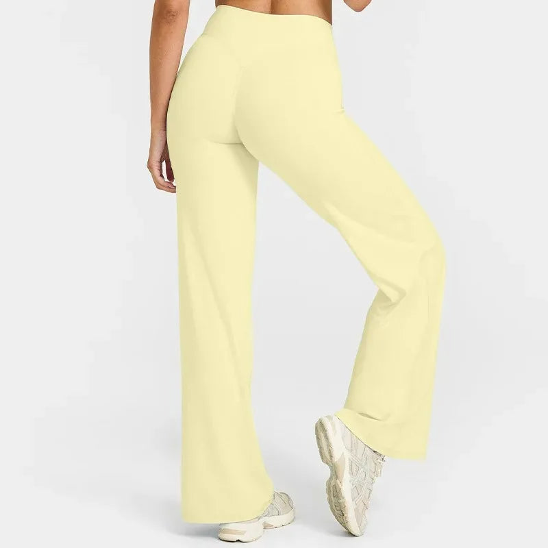 Women's Straight Leg Yoga Pants - Mid-Waist Naked-Feel Pilates & Running Trousers