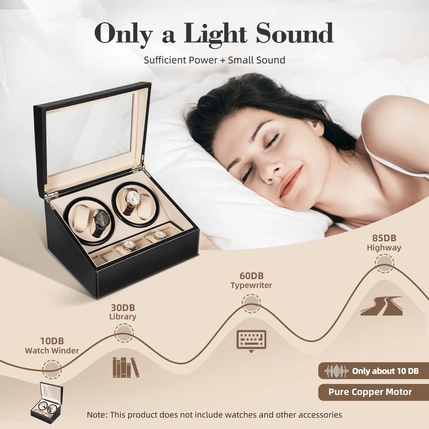 4+6 Slot Automatic Watch Winder – Leather & Wood Luxury Display Case with Pillow, Black/Brown