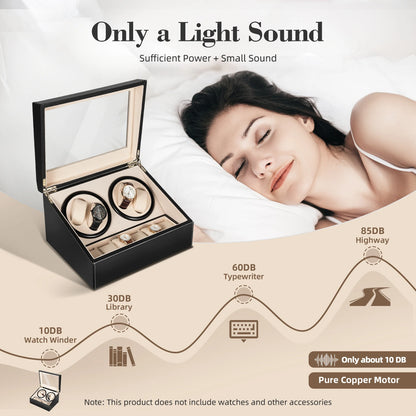 4+6 Slot Automatic Watch Winder – Leather & Wood Luxury Display Case with Pillow, Black/Brown