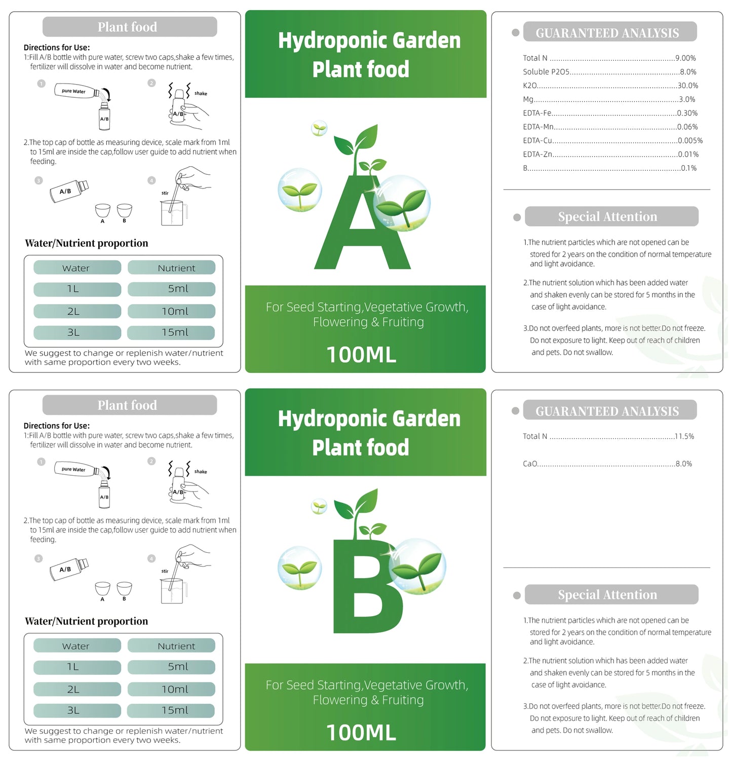 AB Two-Part Fertilizer Set – Hydroponic Plant Food for Flowers, Vegetables, and Grass Nutrients