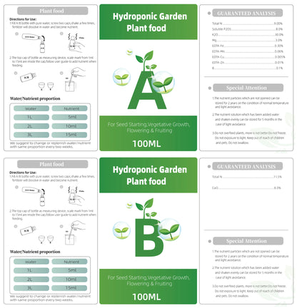 AB Two-Part Fertilizer Set – Hydroponic Plant Food for Flowers, Vegetables, and Grass Nutrients