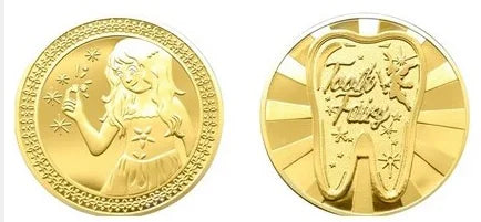 Tooth Fairy Gold Plated Commemorative Coin – Metal Keepsake Gift for Kids Tooth Collection